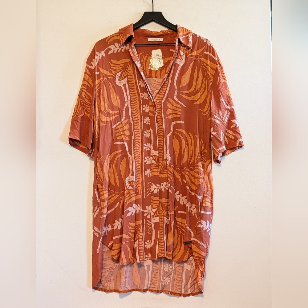 Olivaceous NWT Shirt Dress Small Tropical Rayon Cover Up Tunic Collared Batik